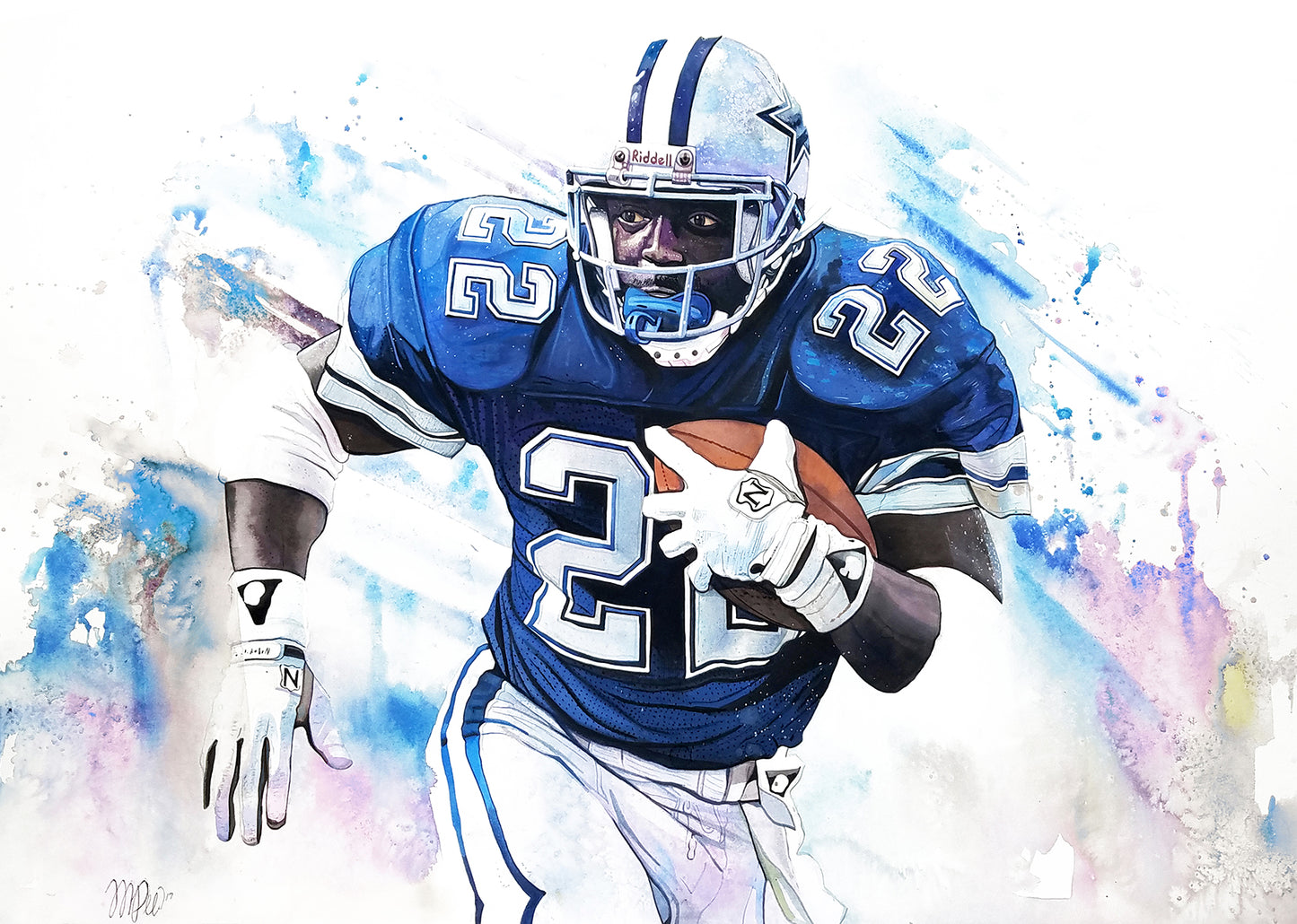 Emmitt Smith - Dallas Cowboys Watercolor Prints