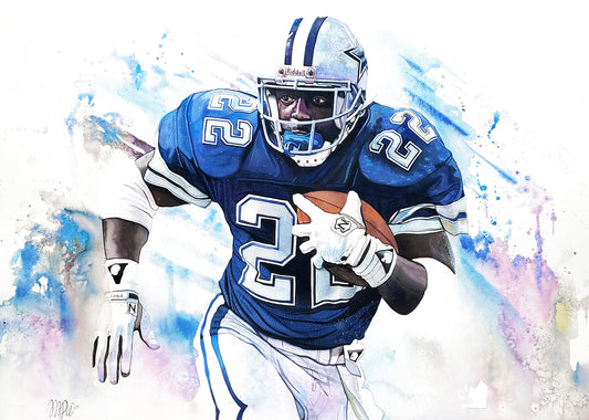 Emmitt Smith - Dallas Cowboys Watercolor Prints