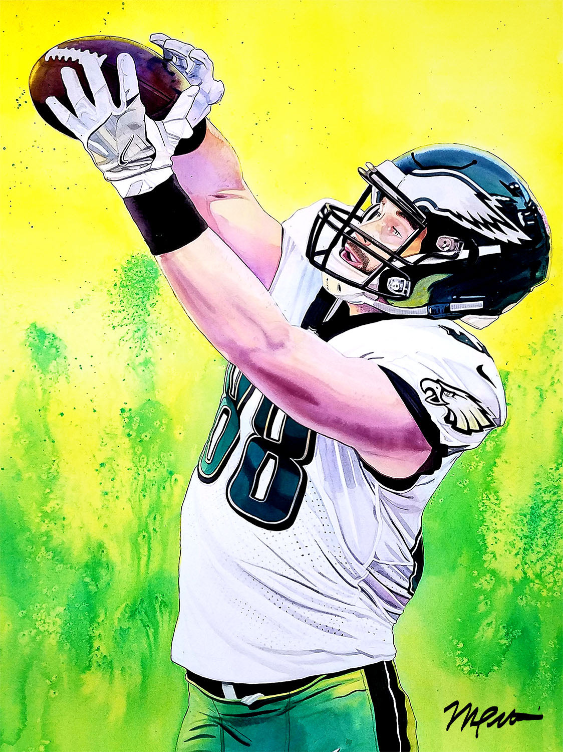 Dallas Goedert - Philadelphia Eagles Watercolor Print