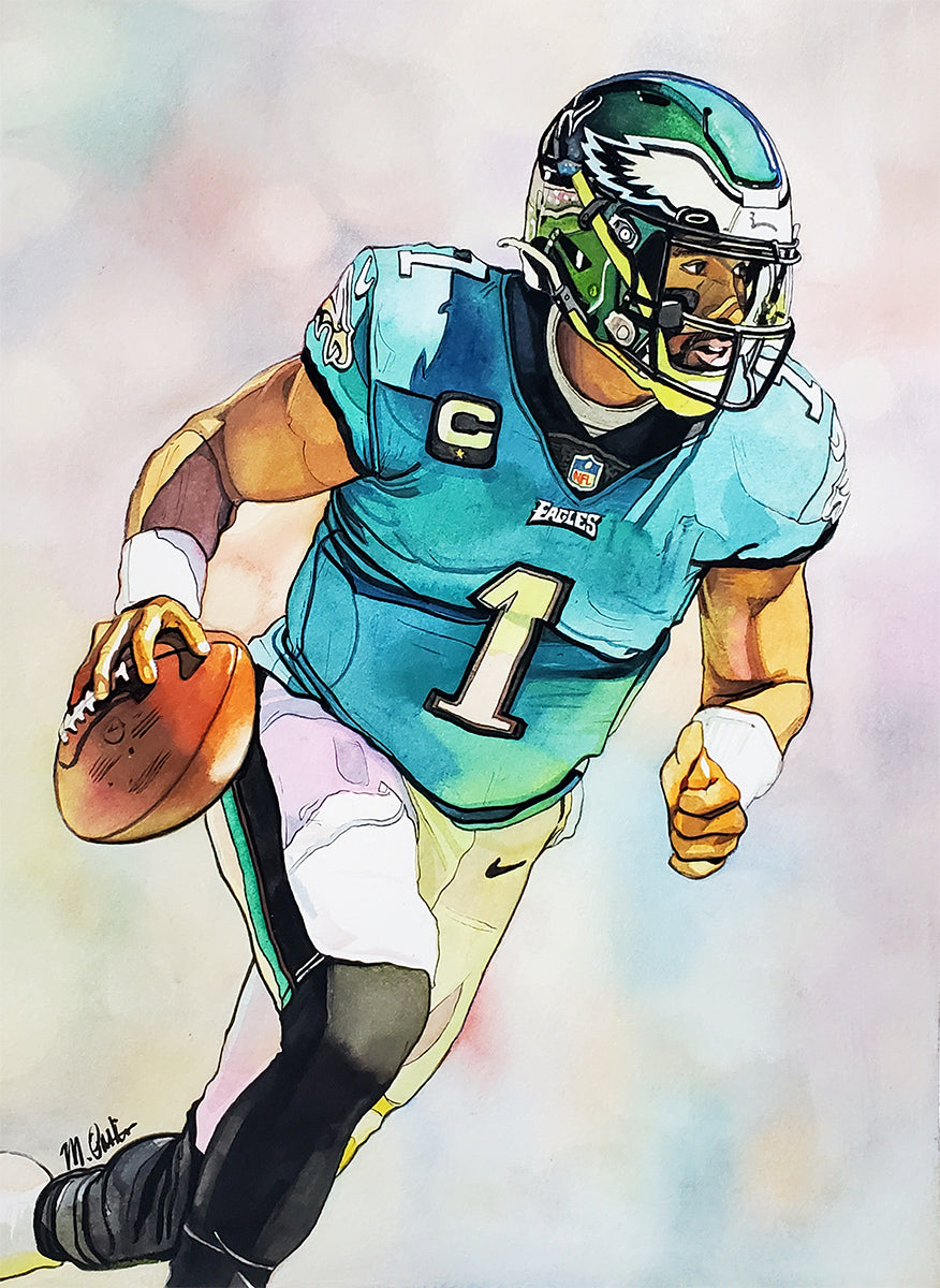 Jalen Hurts - Philadelphia Eagles "Chrome" Watercolor