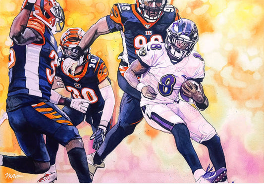 Lamar Jackson - Baltimore Ravens Watercolor