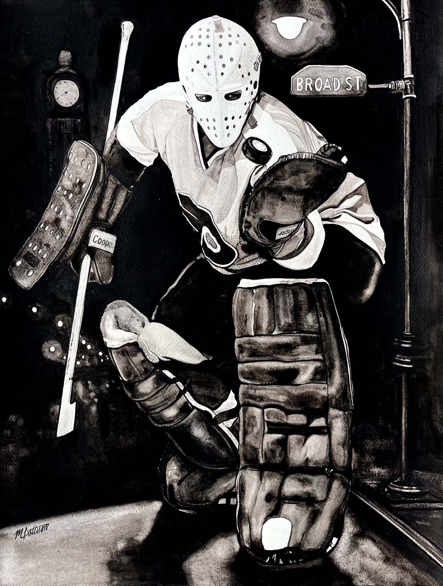 Bernie Parent "Broad Street Bully" Watercolor Print.